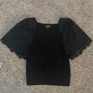 Express Black Top with Lace Sleeves